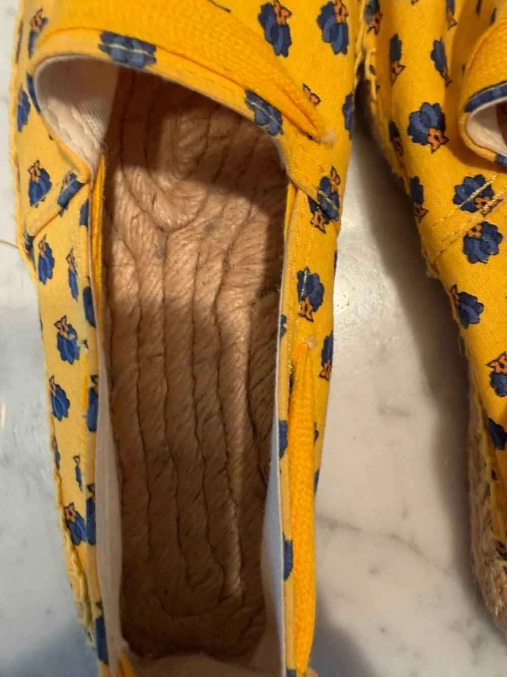 Yellow Floral Espadrille Flats with Ankle Tie